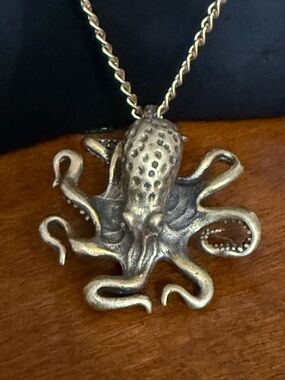 Gold Tone Kraken Octopus Giant Squid Pendant Necklace